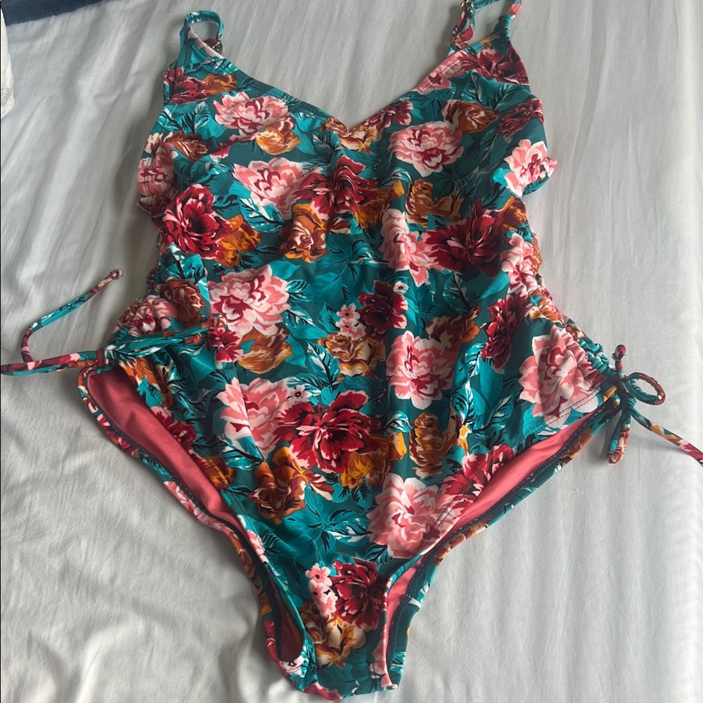 Time and Tru Coral and Teal Swimsuit